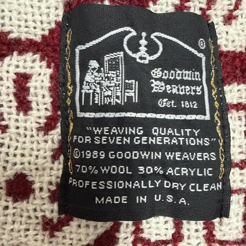 Vintage Goodwin Weavers Burgundy White Jacquard Throw Wool Blanket  W/Firebird